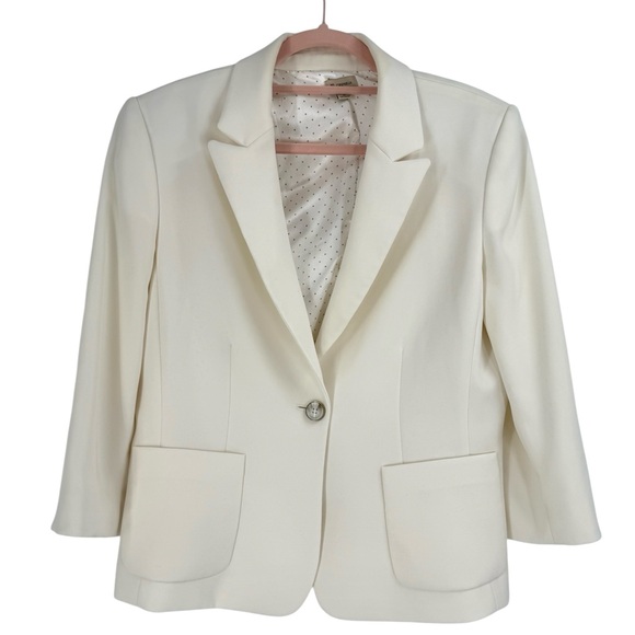 Cremieux Ivory Blazer Satin Lined Gold Pearl Button 3/4 Sleeve Structured Jacket - Picture 6 of 13
